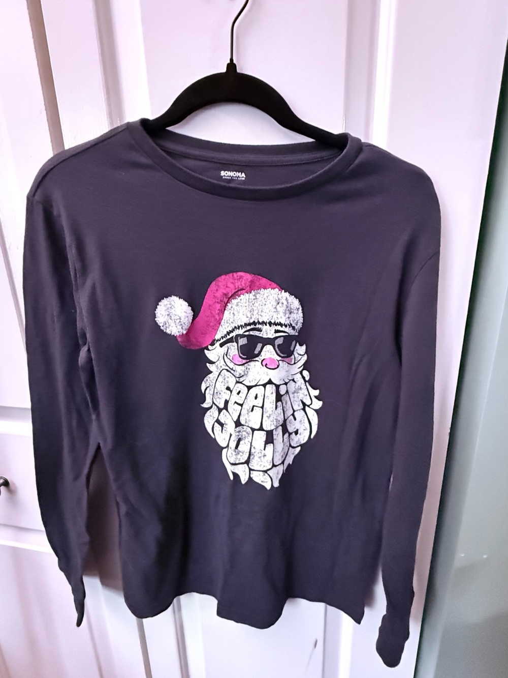 Sonoma Black Long-Sleeve Tee with Pink Santa Graphic